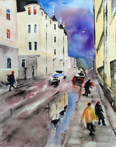 Malerei mit dem Titel "rainy day.jpg" von Ewa Helzen, Original-Kunstwerk, Aquarell