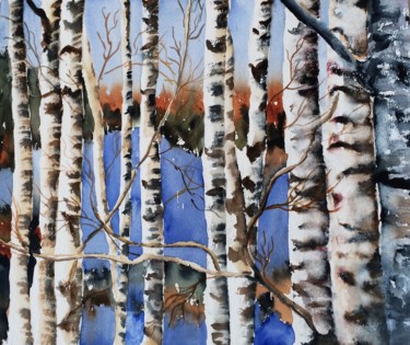 Painting titled "birches.jpg" by Ewa Helzen, Original Artwork, Watercolor