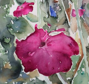 Картина под названием "rosa-blomster.jpg" - Ewa Helzen, Подлинное произведение искусства, Акварель