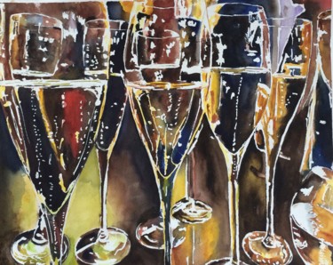 Schilderij getiteld "Champagne.jpg" door Ewa Helzen, Origineel Kunstwerk