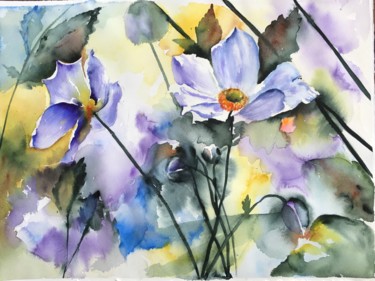 Pittura intitolato "Japanese Anemone.jpg" da Ewa Helzen, Opera d'arte originale, Acquarello