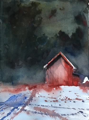 Pintura titulada "Nordic house" por Ewa Helzen, Obra de arte original, Acuarela