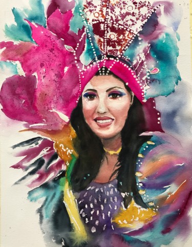 Painting titled "Carnival" by Ewa Helzen, Original Artwork, Watercolor