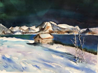 Painting titled "Cold evening" by Ewa Helzen, Original Artwork, Watercolor