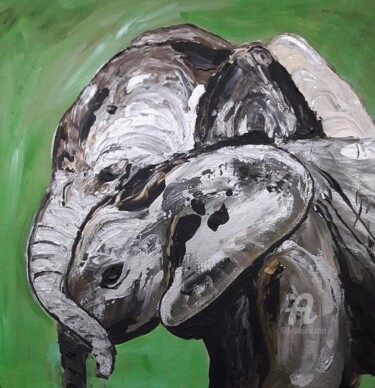 Painting titled "Elephant's love 2" by Ewa Mościszko, Original Artwork, Acrylic