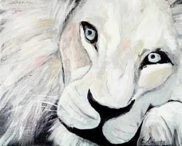 Painting titled "White lion" by Ewa Mościszko, Original Artwork, Acrylic