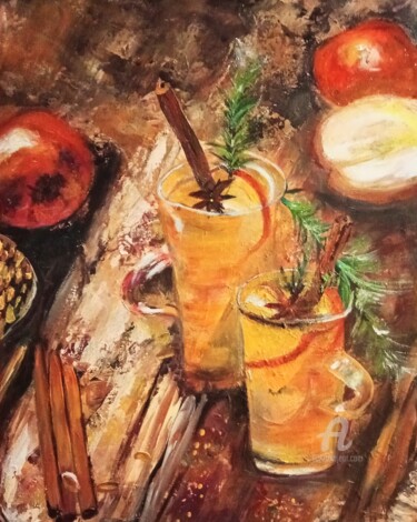 Pintura titulada "Apple drink" por Ewa Mościszko, Obra de arte original, Témpera