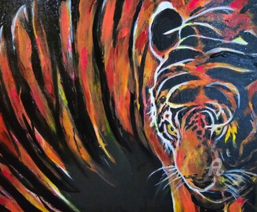 Painting titled "Tiger,  tiger burni…" by Ewa Mościszko, Original Artwork, Acrylic