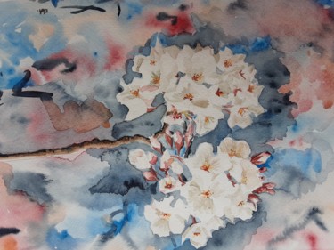 Painting titled "Cerisier en fleurs" by Ewa Rey, Original Artwork, Watercolor