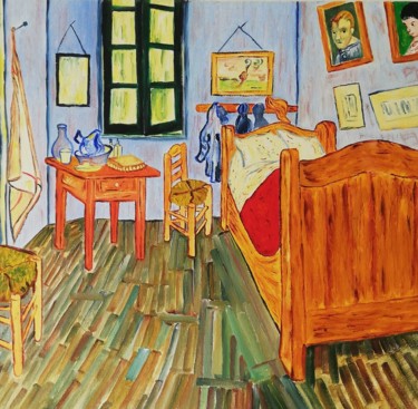 Painting titled "LA CHAMBRE A COUCHE…" by Ewa Tourrette, Original Artwork, Oil Mounted on Wood Stretcher frame