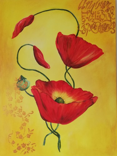 Painting titled "COQUELICOT" by Ewa Tourrette, Original Artwork, Acrylic Mounted on Wood Stretcher frame