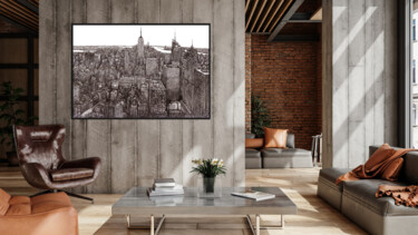 Dessin intitulée "Manhattan Panoramic…" par Ewen Macaulay, Œuvre d'art originale, Encre