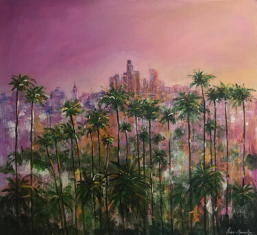 Schilderij getiteld "L.A at dusk" door Ewen Macaulay, Origineel Kunstwerk, Acryl