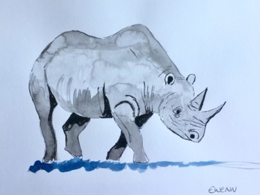 Painting titled "Rhinoceros solitaire" by Ewenn H, Original Artwork