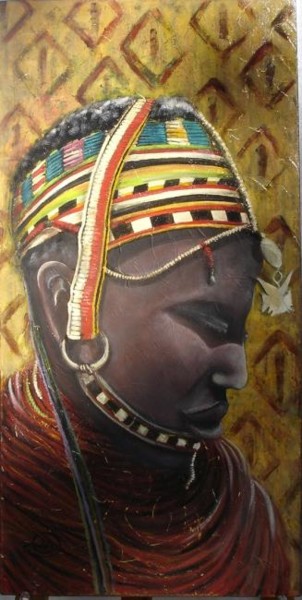 Malerei mit dem Titel "Massai 4" von Romain Rioche, Original-Kunstwerk, Acryl