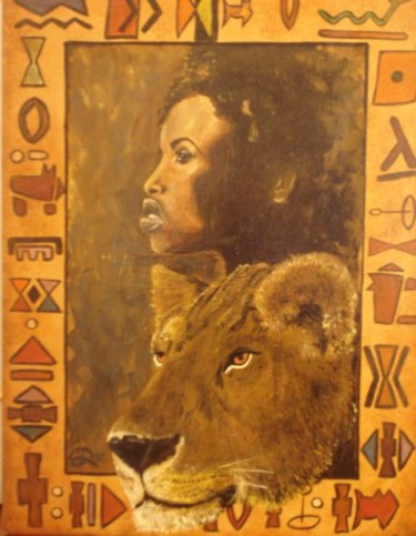 Painting titled "lionnes" by Romain Rioche, Original Artwork