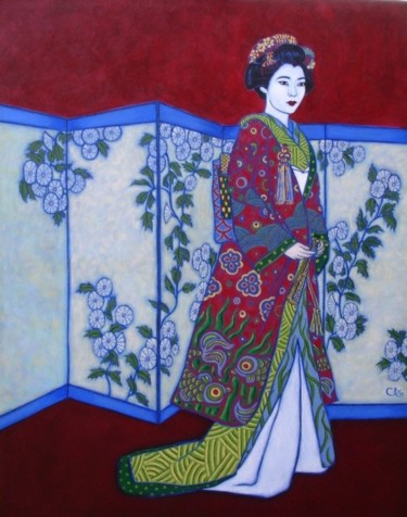 Peinture intitulée "Sur un air de Geisha" par Céline Excoffon, Œuvre d'art originale, Huile