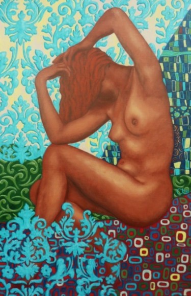 Painting titled "Nu très chamarré" by Céline Excoffon, Original Artwork, Oil