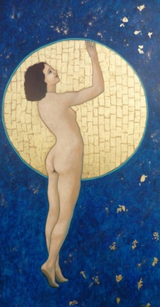 Peinture intitulée "Nu au disque d'or" par Céline Excoffon, Œuvre d'art originale, Huile