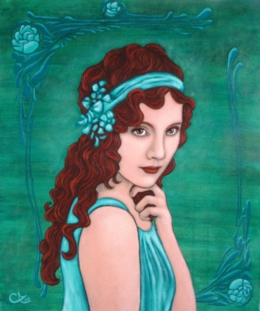 Peinture intitulée "La Rousse aquamarine" par Céline Excoffon, Œuvre d'art originale, Huile