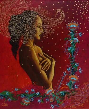 Painting titled "Danaé" by Céline Excoffon, Original Artwork, Oil