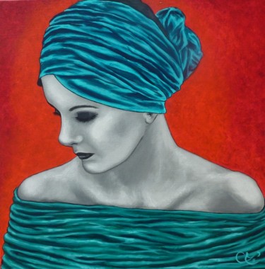 Painting titled "Le turban bleu" by Céline Excoffon, Original Artwork, Oil
