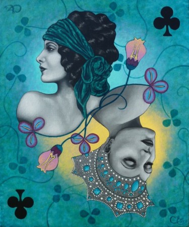 Peinture intitulée "La dame de Trèfle" par Céline Excoffon, Œuvre d'art originale, Huile
