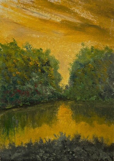 Pintura intitulada "GOLDEN LAKE — MODER…" por Ildar Minnegalimov (exesalle), Obras de arte originais, Óleo