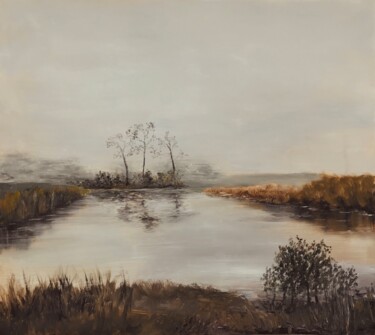 Painting titled "LAKE — CONTEMPORARY…" by Ildar Minnegalimov (exesalle), Original Artwork, Oil Mounted on Wood Stretcher fra…