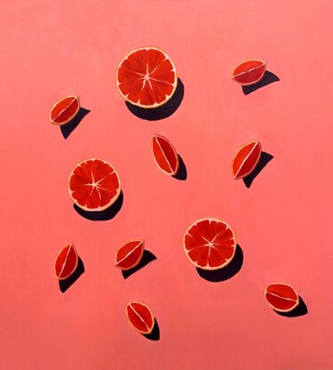 ORANGES — CONTEMPORARY ART STILL LIFE CANVAS OIL PAINTING Painting titled "ORANGES — CONTEMPOR…" by Ildar Minnegalimov (exesalle), Original Artwork, Oil Mounted on Wood Stretcher fra…