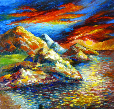 Картина под названием "Девушка - скалы, об…" - Наталья Таланкина, Подлинное произведение искусства, Масло