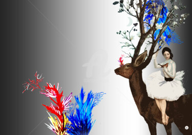 Arts numériques intitulée "visage d'arborescen…" par Exozigprint, Œuvre d'art originale, Peinture numérique