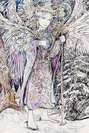 Zeichnungen mit dem Titel "Snow Angel" von Ed Snook, Original-Kunstwerk, Tinte