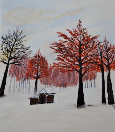 Painting titled "Red snow" by Expressions, Original Artwork, Acrylic Mounted on Wood Stretcher frame
