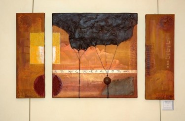 Peinture intitulée "TRIPTYQUE ETHNIQUE" par Véronique Eychenne, Œuvre d'art originale, Huile