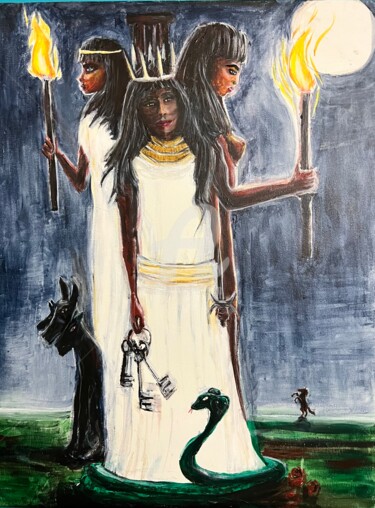 Ζωγραφική με τίτλο "Hekate - Goddess of…" από Eye Mage, Αυθεντικά έργα τέχνης, Ακρυλικό Τοποθετήθηκε στο Ξύλινο φορείο σκελε…