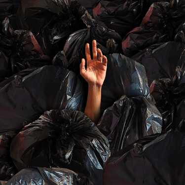Digitale Kunst mit dem Titel "Bags on me" von Eyeroll, Original-Kunstwerk, Digitale Collage