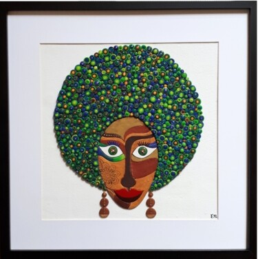 Sculpture titled "Femme Afro 70'" by Eyl-Artiste, Original Artwork, Resin Mounted on Wood Panel