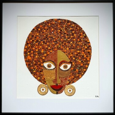 Sculpture intitulée "Femme Afro 70' cuiv…" par Eyl-Artiste, Œuvre d'art originale, Résine Monté sur artwork_cat.