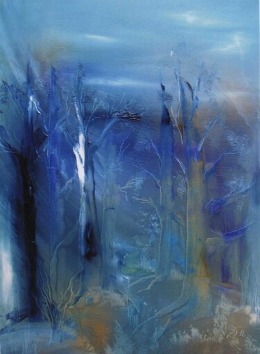 Painting titled "Brocéliande" by Eylliae, Original Artwork, Oil Mounted on Wood Stretcher frame