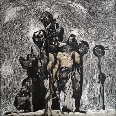 Zeichnungen mit dem Titel "1èer famille nucléa…" von Etienne Eymard Duvernay, Original-Kunstwerk, Scratchboard