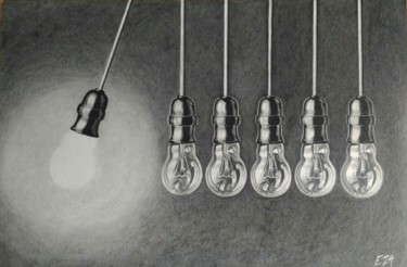 Dessin intitulée "Les Lumières du tem…" par Eza Line, Œuvre d'art originale, Graphite