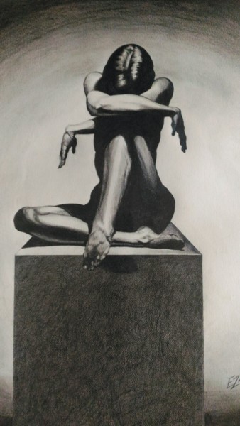 Drawing titled "solitude-loneliness" by Eza Line, Original Artwork, Conté