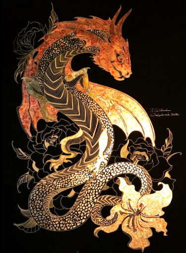 Dessin intitulée "The Dragon" par Ekaterina Zavodun, Œuvre d'art originale, Marqueur