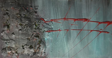 Painting titled "Red bridge" by Ezio Grelli, Original Artwork, Acrylic
