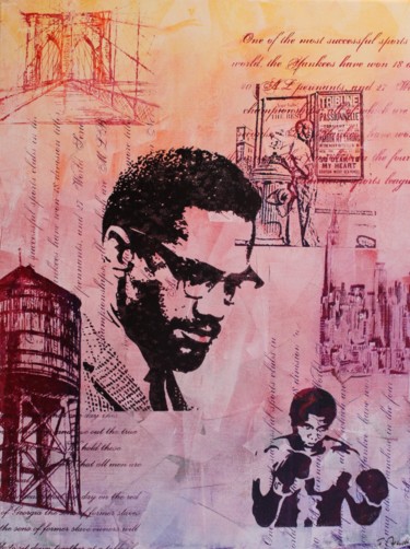 Gravures & estampes intitulée "Malcolm X Brooklyn" par Florian Arendt, Œuvre d'art originale, Sérigraphie