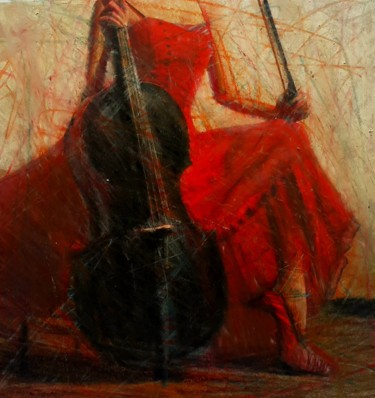 Painting titled "il violoncello" by Fabrizio Avena, Original Artwork, Pastel