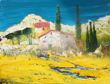 Malerei mit dem Titel "Mas au pied des Alp…" von Francis Bocquet, Original-Kunstwerk, Öl