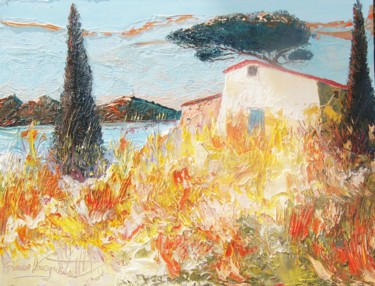 Malerei mit dem Titel "Pin et cyprès" von Francis Bocquet, Original-Kunstwerk, Öl