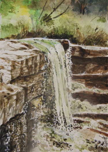 Peinture intitulée "Cascade" par Francis Bocquet, Œuvre d'art originale, Aquarelle